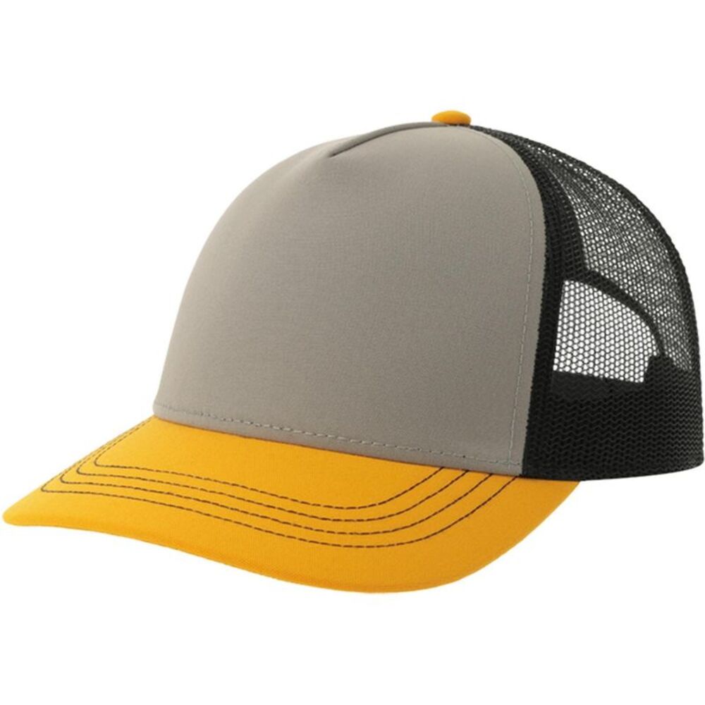 Atlantis Unisex Adult Rapper 5 Panel Canvas Recycled Trucker Cap / Gray/Yellow/B